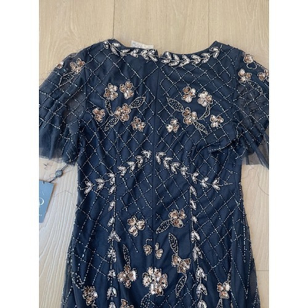 NEW Adrianna Papell Dress Womens Size 6 Blue Beaded Flutter Sleeve Midi *Flaw - Picture 11 of 13